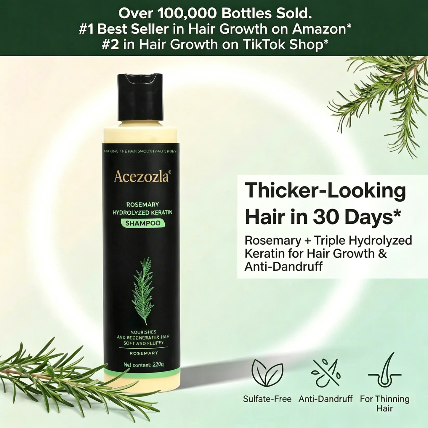 Acezozla® Rosemary Shampoo | Hair Growth & Anti-Dandruff Scalp Treatment