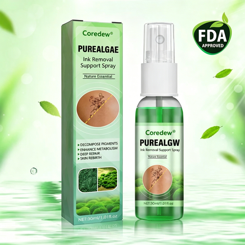 Coredew® PureAlgae Ink Removal Support Spray 🌿 — Say Goodbye to Old Tattoo Pigment 💚, Fade Stubborn Ink ✨, Repair & Smooth Treated Skin 💧, Non-Laser ✅, Try It Now! 🔥