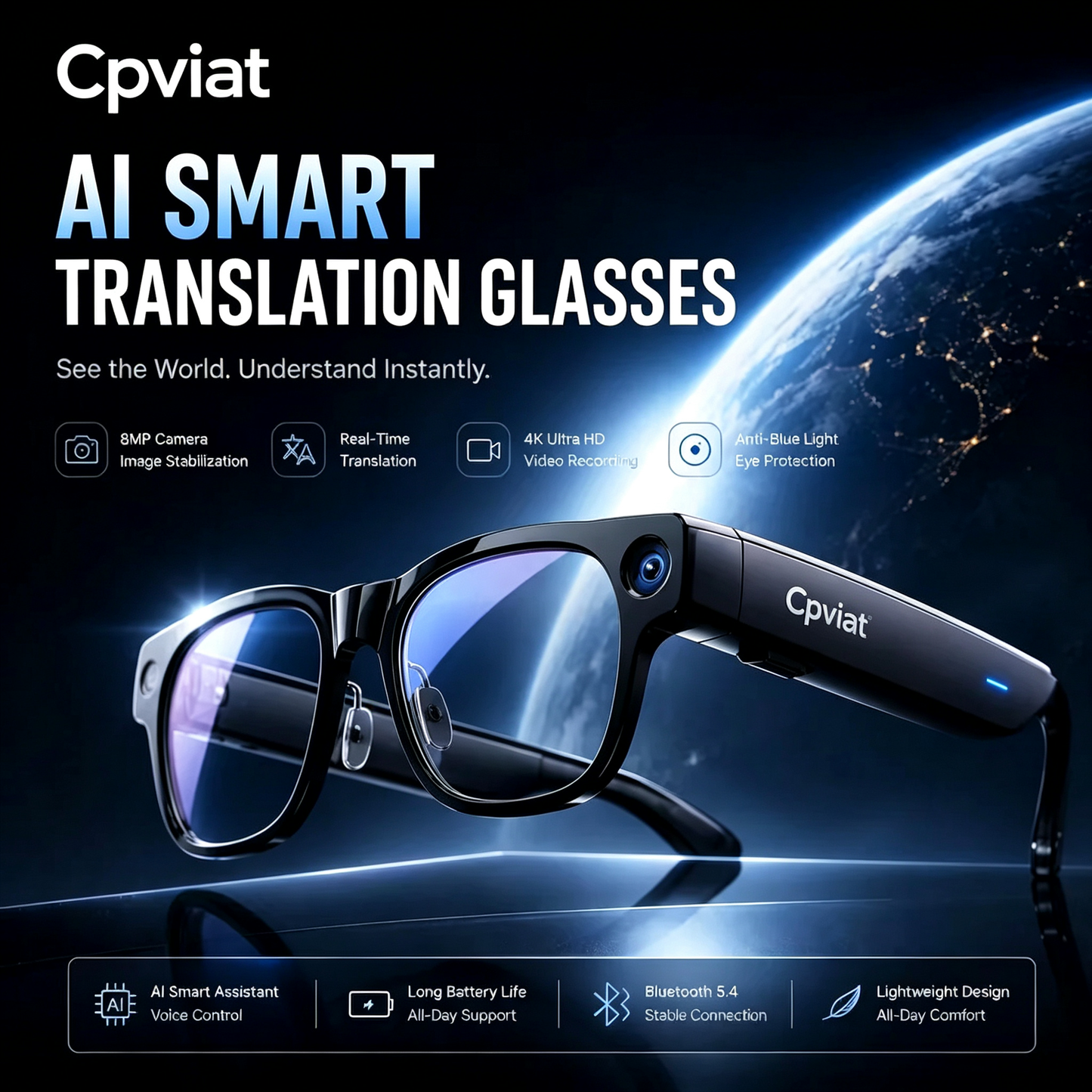 AI Vision Smart Cpviat™—Real-time Translation, Camera, Music, and AI Assistant