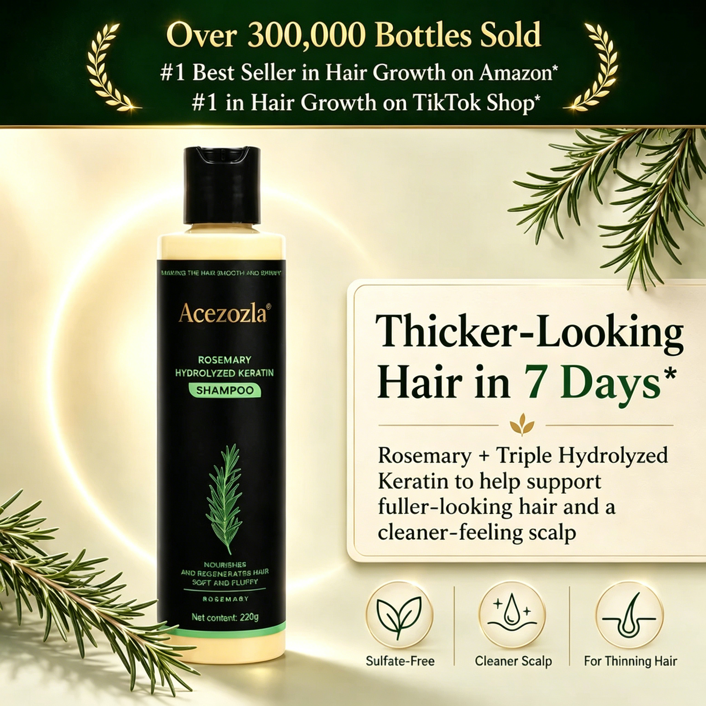 Acezozla® Rosemary Shampoo | Hair Growth & Anti-Dandruff Scalp Treatment