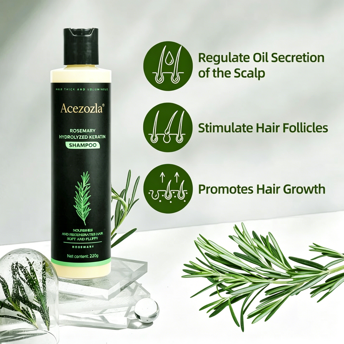 Acezozla® Rosemary Shampoo | Hair Growth & Anti-Dandruff Scalp Treatment